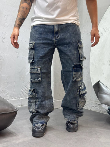 JEANS CARGO MANY SANDBLASTED
