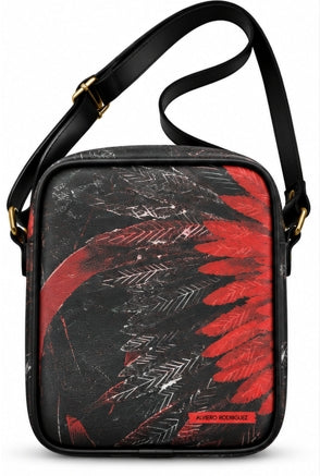 Alviero Rodriguez Red Feather Black Crossbody Bag