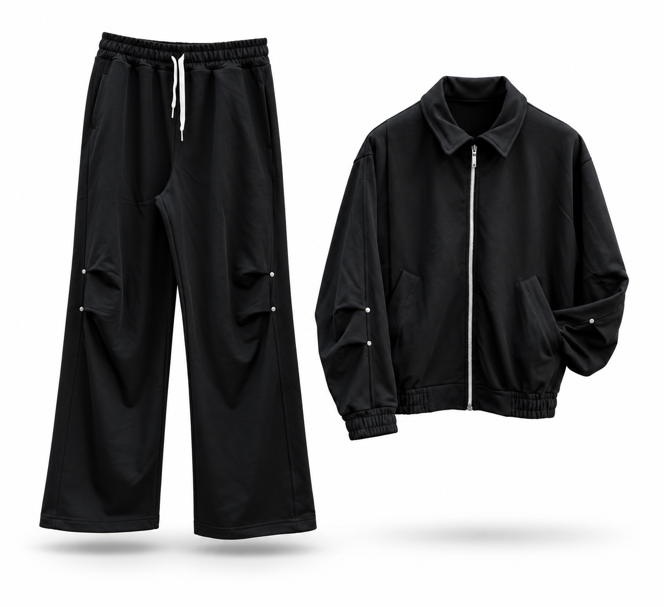 Black Studded Zip Tracksuit Set