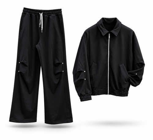 Black Studded Zip Tracksuit Set