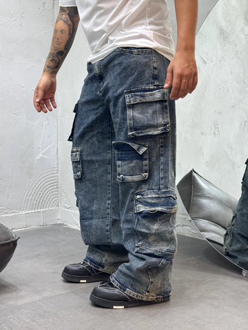JEANS CARGO MANY SANDBLASTED