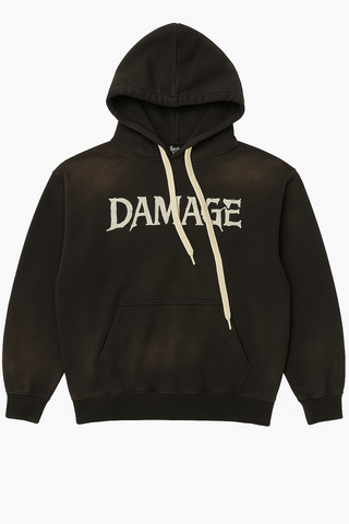 Hoodie Damage Boxy – Felpa Marrone Effetto Washed