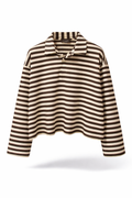 Brown Cream Stripe Boxy Polo