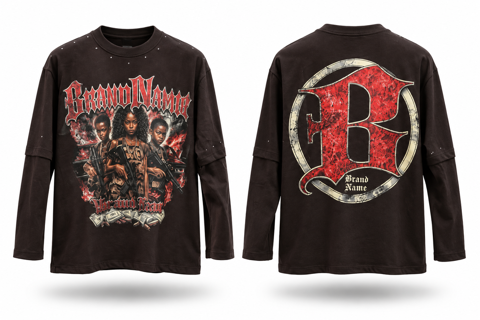 War and Fear Studded Brown Long Sleeve