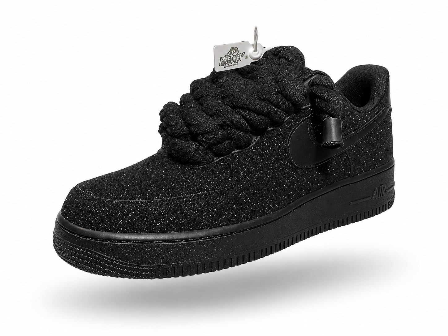 NIKE AIR FORCE 1 “ GLITTER ROPE LACES BLACK" RED SOLE