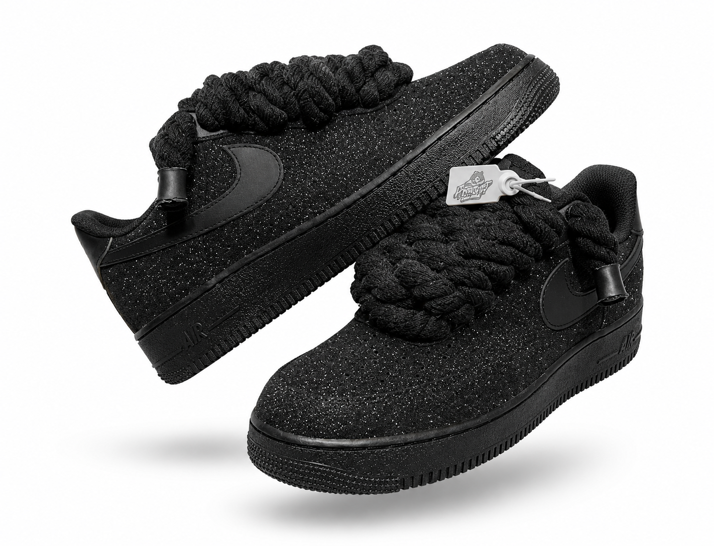 NIKE AIR FORCE 1 “ GLITTER ROPE LACES BLACK" RED SOLE