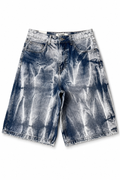 MARBLE WASH DENIM SHORTS BLUE