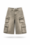 WASHED CARGO DENIM SHORTS TAUPE
