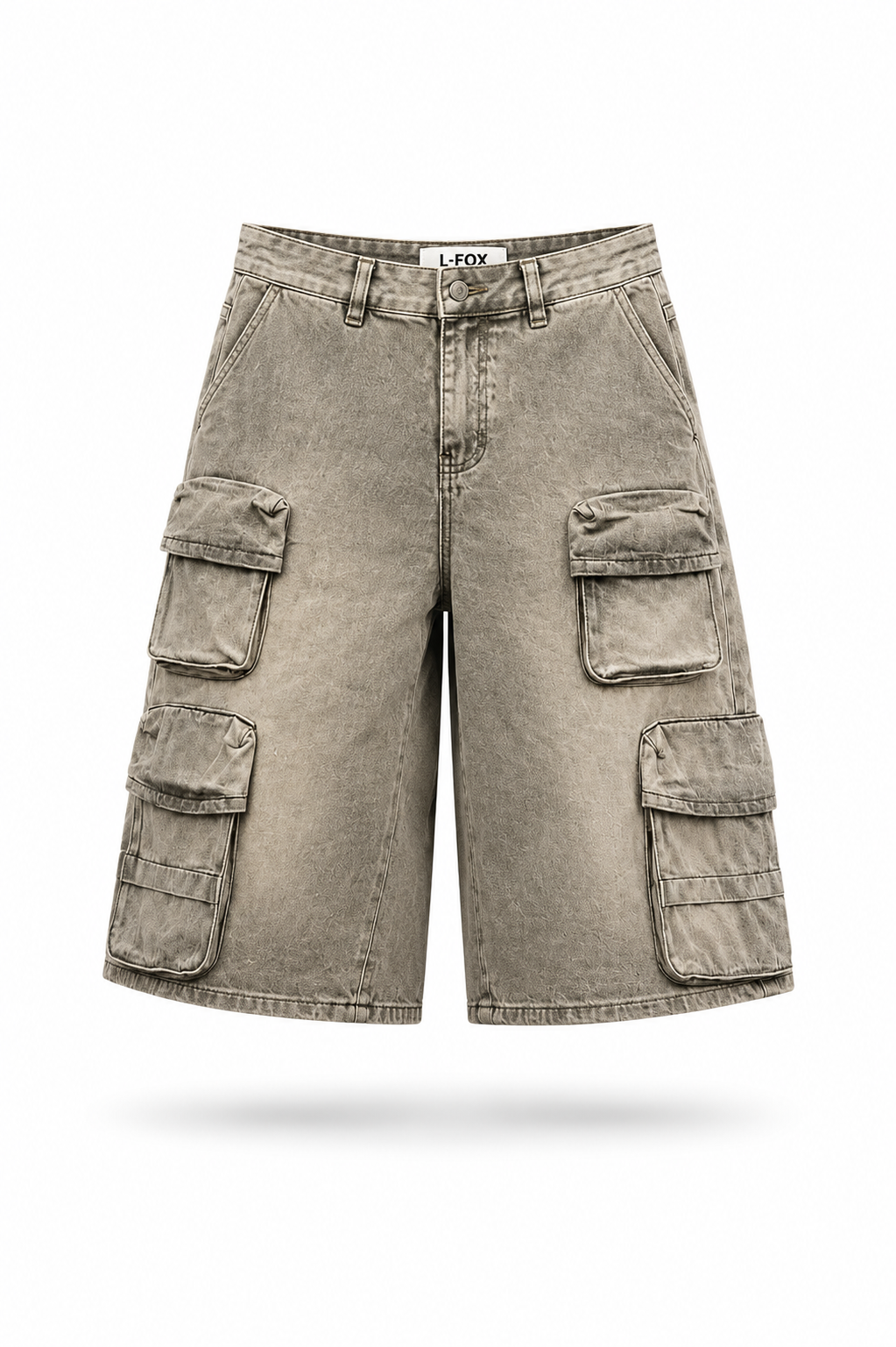WASHED CARGO DENIM SHORTS TAUPE