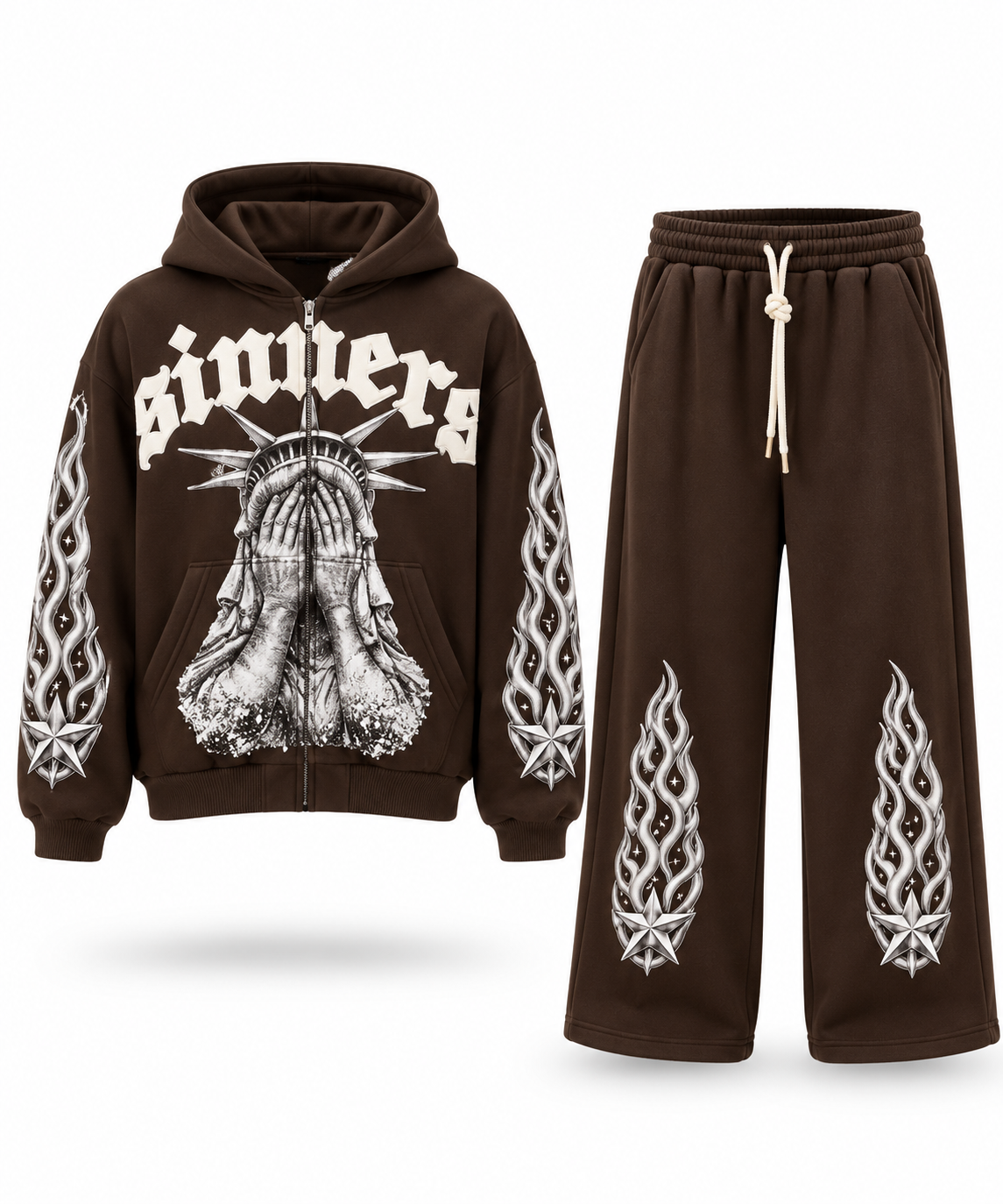 Brown Sinners Boxy Zip-Up Cordset