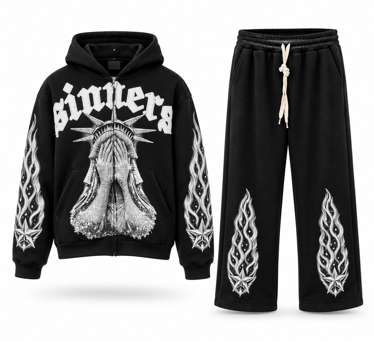Black Sinners Boxy Zip-Up Cordset