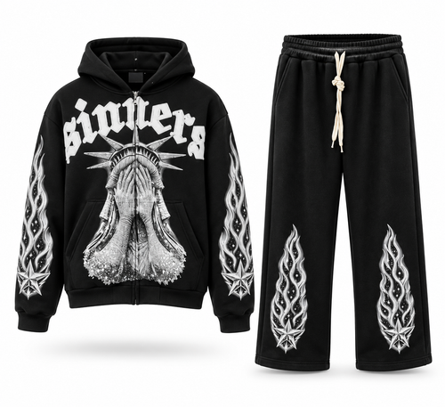 Black Sinners Boxy Zip-Up Cordset