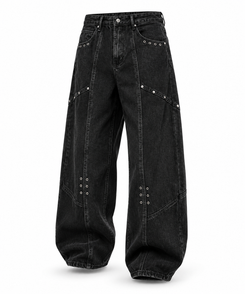 Black Balloon Fit Studded Jeans