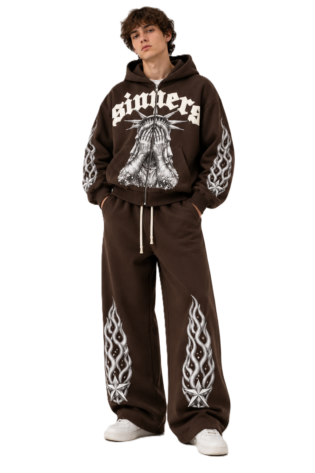 Brown Sinners Boxy Zip-Up Cordset