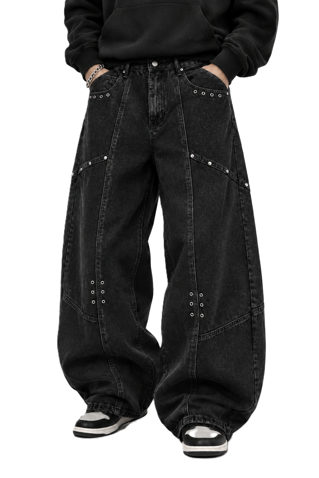 Black Balloon Fit Studded Jeans