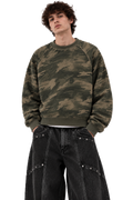 Green Waffle Camo Crop Crewneck