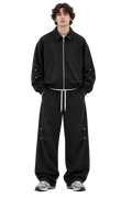 Black Studded Zip Tracksuit Set