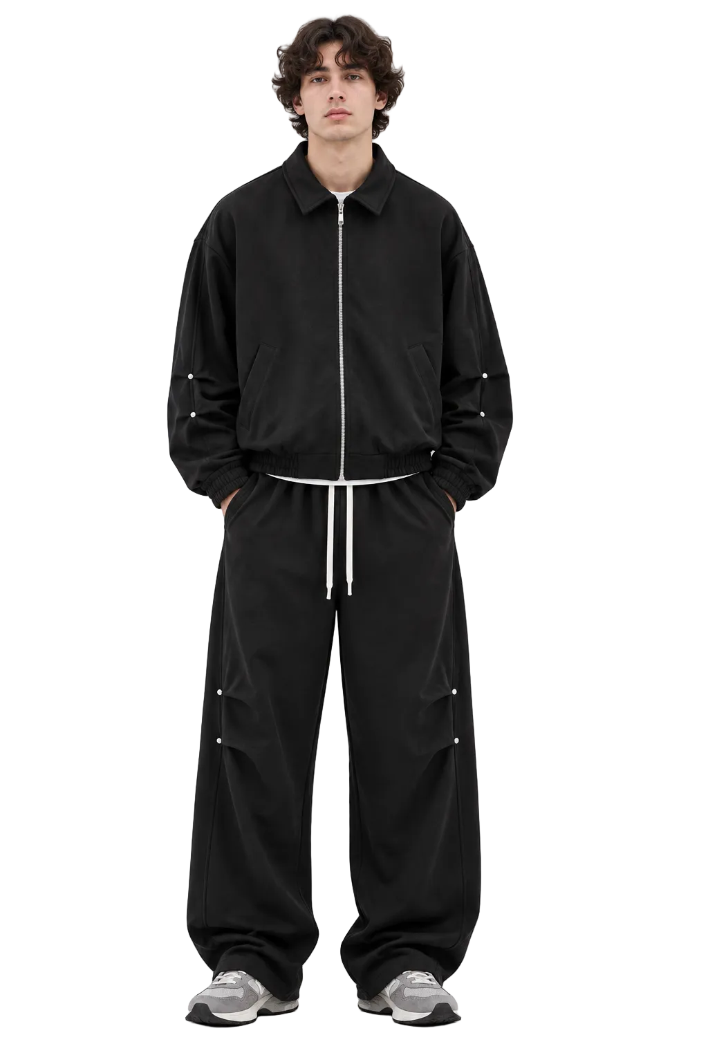 Black Studded Zip Tracksuit Set