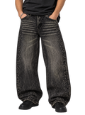 Washed Black Studded Baggy Jeans