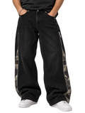 Black Camo Rhinestone Baggy Jeans