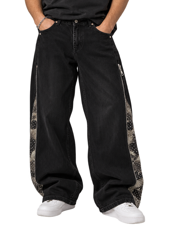 Black Camo Rhinestone Baggy Jeans