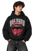 Black Embellished Lips Boxy Sweatshirt