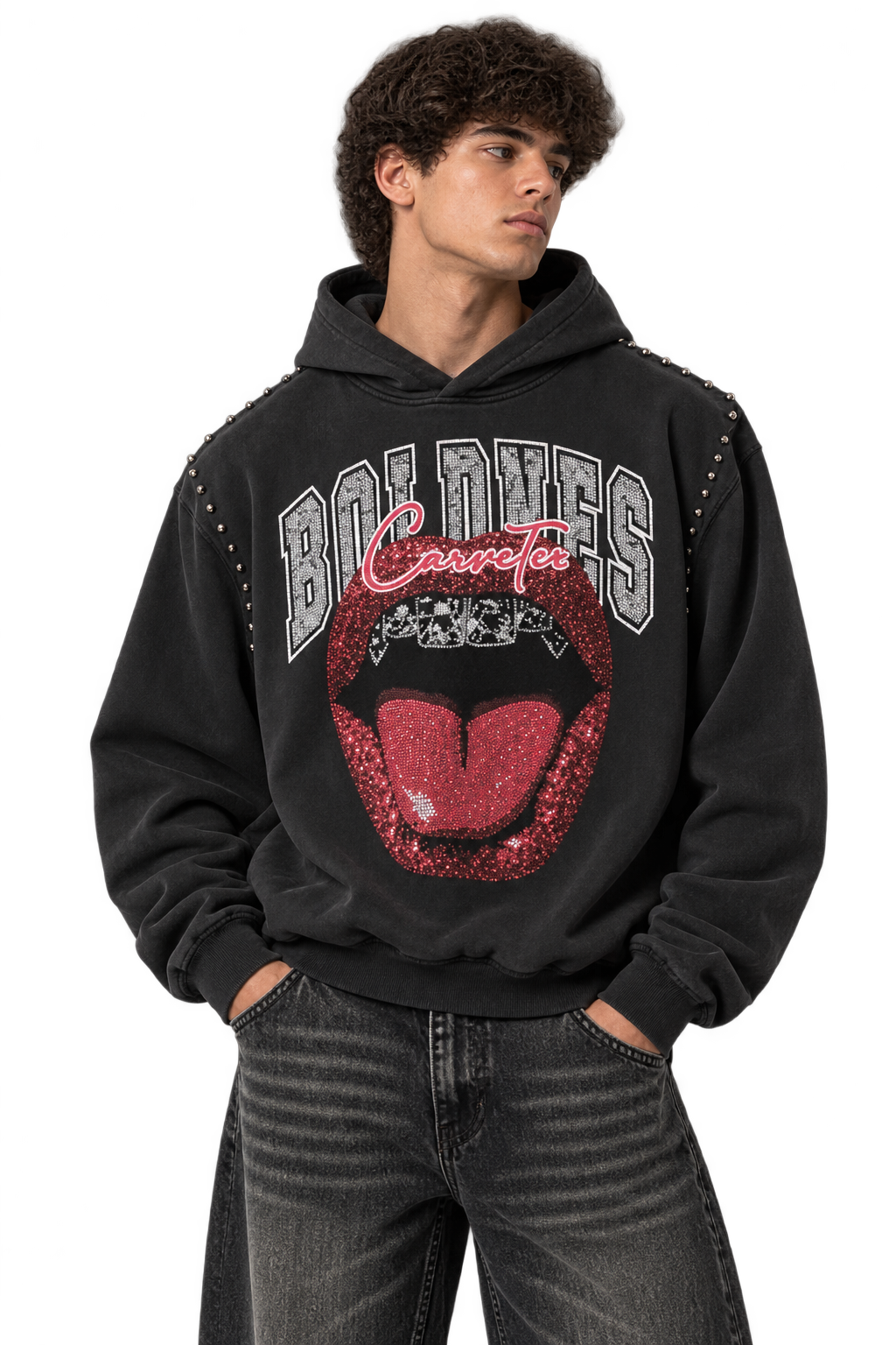 Grey Embellished Mouth Boxy Sweatshirt