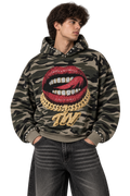 Military Green Boxy Hoodie with Pearls & Rhinestones