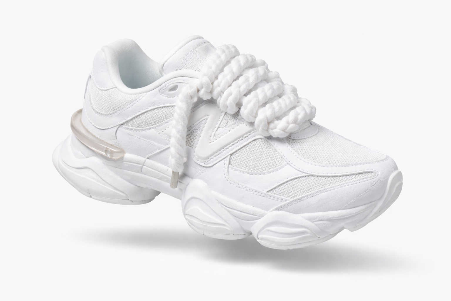 New Balance 9060 Triple White Custom Rope Laces White