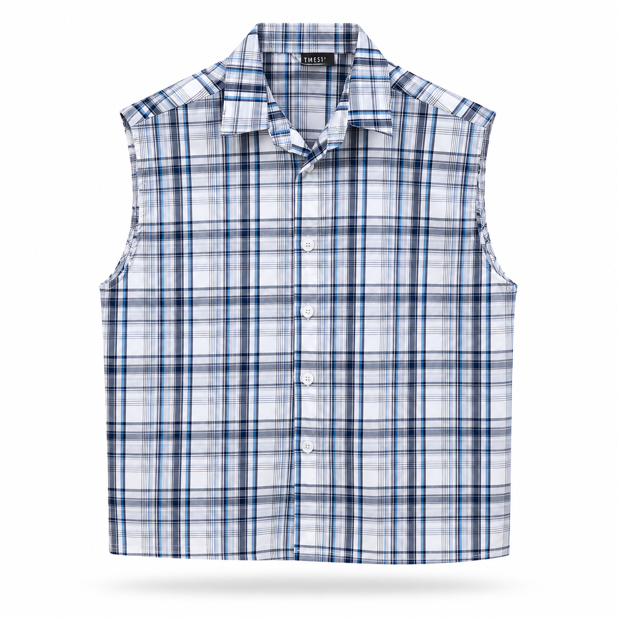 SLEEVELESS COTTON SHIRT WHITE BLUE