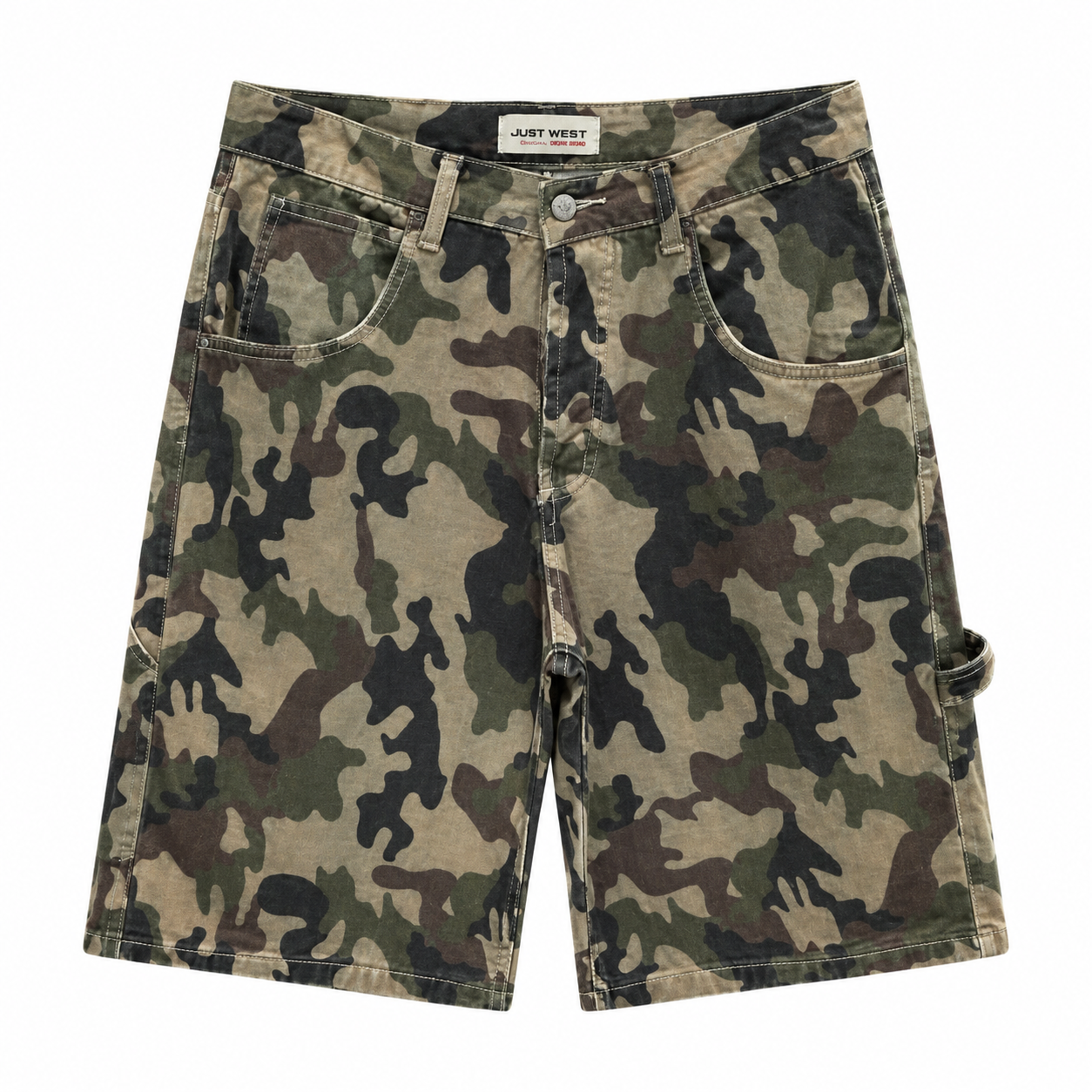 CAMO BAGGY DENIM SHORTS