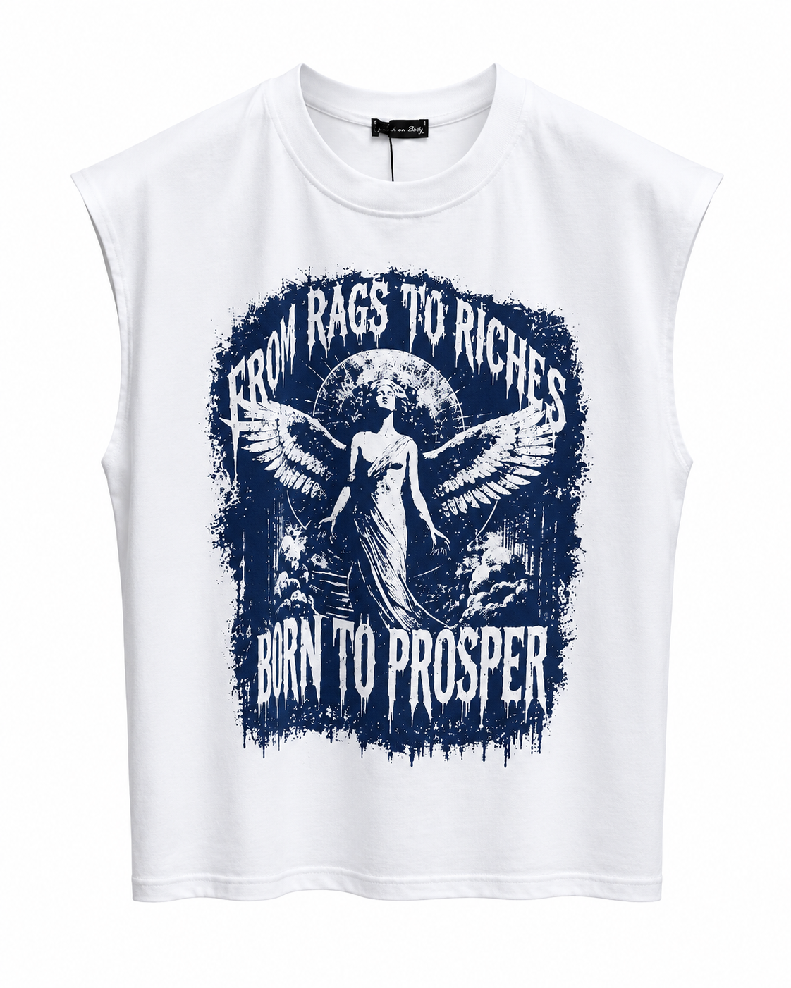 RAGS TO RICHES GRAPHIC SLEEVELESS TEE WHITE