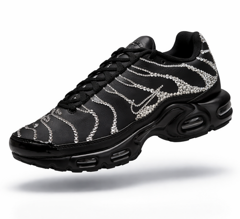 Nike Air Max Plus Triple Black Leather Custom Swarovski
