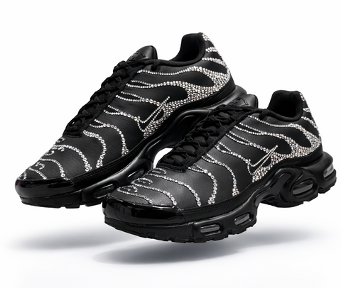 Nike Air Max Plus Triple Black Leather Custom Swarovski