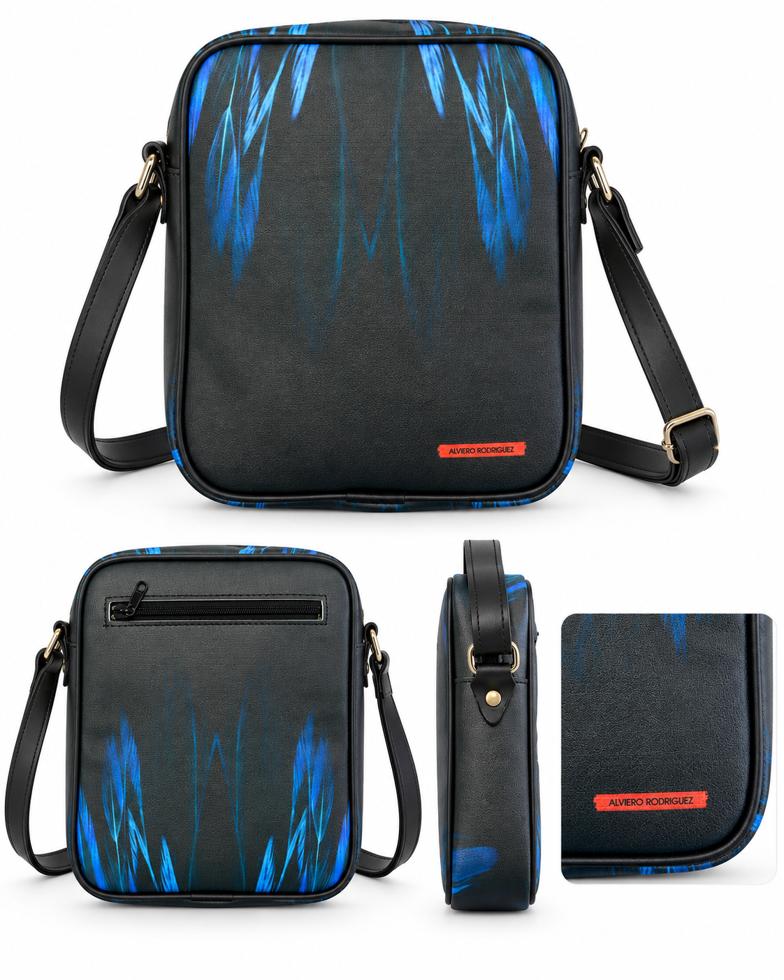 Alviero Rodriguez Blue Flame Black Crossbody Bag