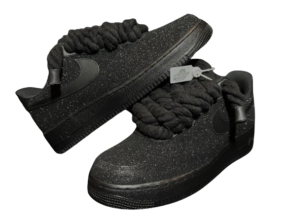 NIKE AIR FORCE 1 “ GLITTER ROPE LACES BLACK" RED SOLE