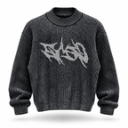 DISTRESSED LOGO KNIT SWEATER BLACK