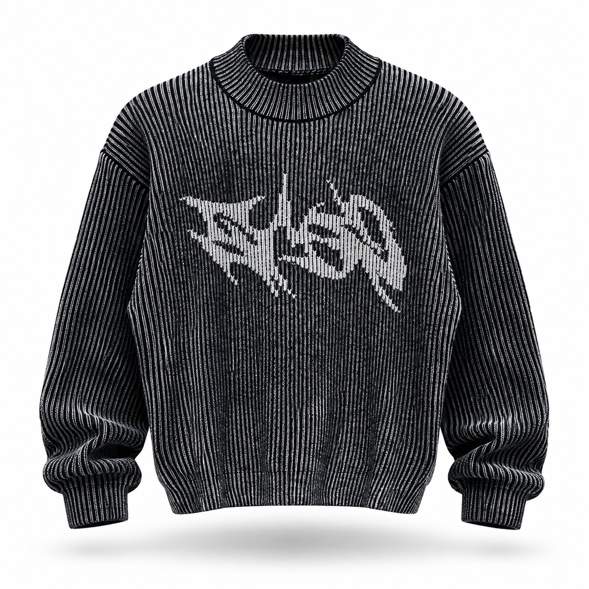 DISTRESSED LOGO KNIT SWEATER BLACK