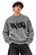 DISTRESSED LOGO KNIT SWEATER WHITE