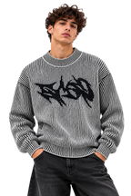 DISTRESSED LOGO KNIT SWEATER WHITE