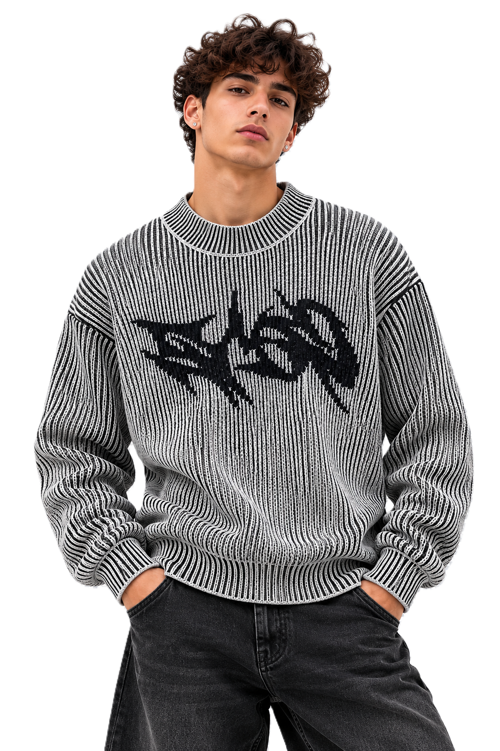 DISTRESSED LOGO KNIT SWEATER WHITE