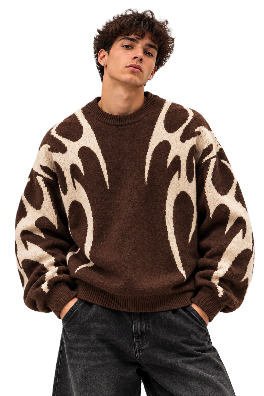 FLAME KNIT SWEATER BROWN