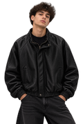 OVERSIZED LEATHER BOMBER BLACK