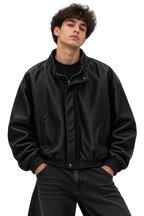 OVERSIZED LEATHER BOMBER BLACK