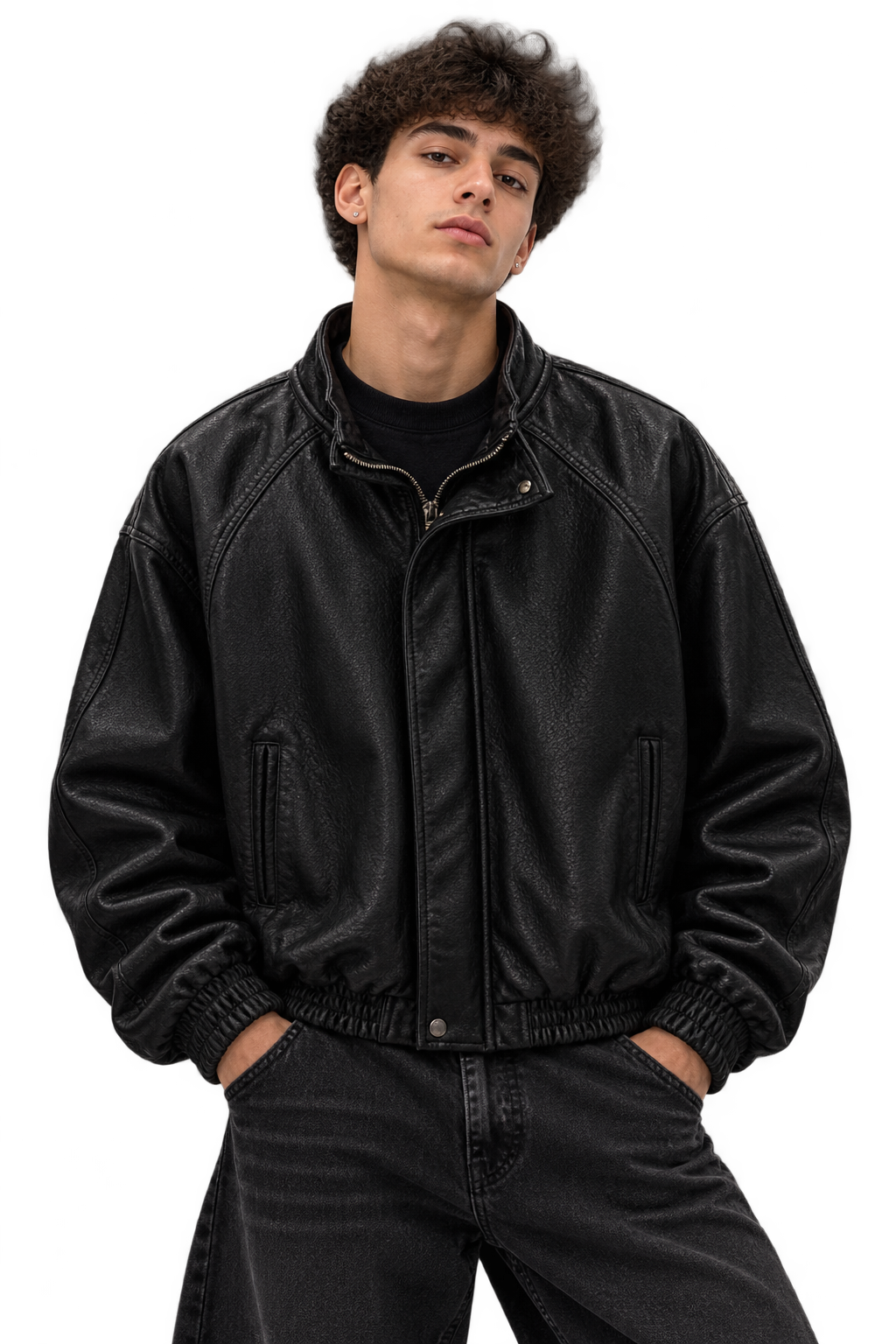 OVERSIZED LEATHER BOMBER BLACK