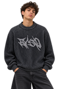 DISTRESSED LOGO KNIT SWEATER BLACK