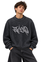 DISTRESSED LOGO KNIT SWEATER BLACK