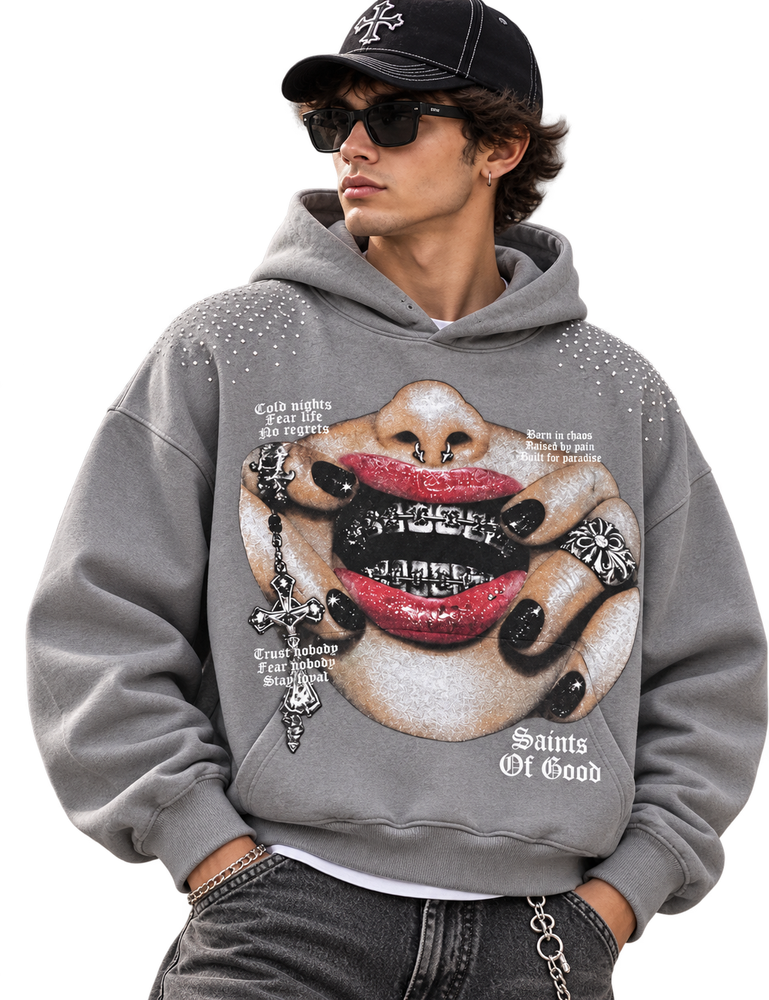 Grey Rhinestone Lips Sweatshirt