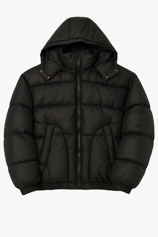 Puffer Jacket Black Storm – Piumino Nero Oversize con Cappuccio